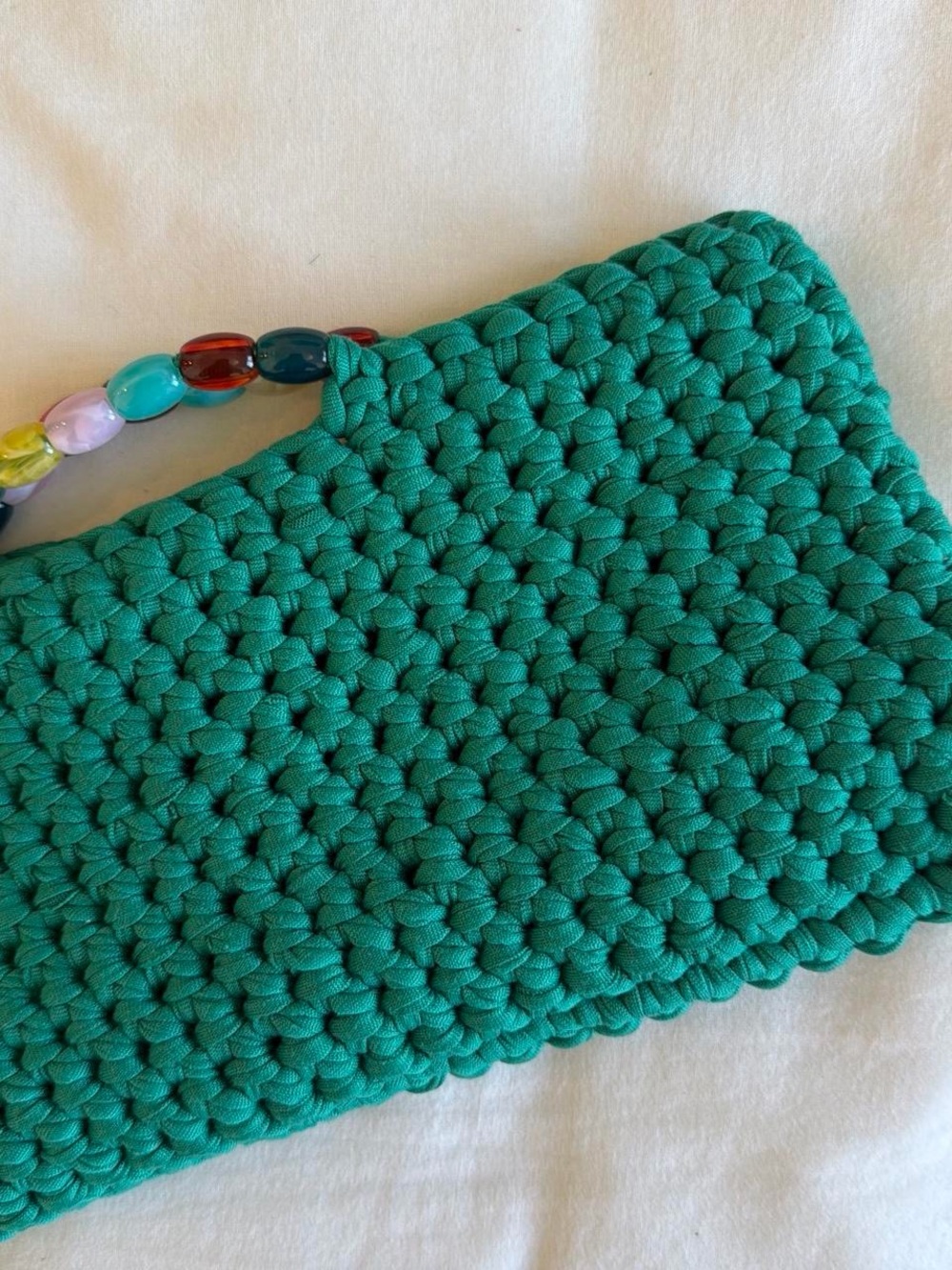 Handmade Teal Crochet Clutch with Color Bead Handle